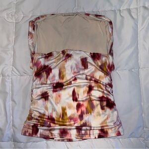 Abstract Print Strapless Tank Top - Beige/Multi
